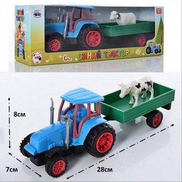 Синий трактор с прицепом набор животное No.0488-8Q
